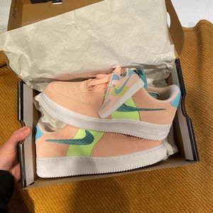 Coral washed ghost green airforces.